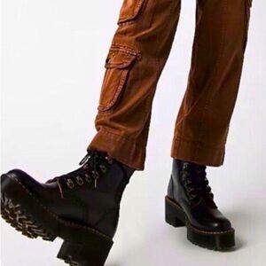 Like New Dr. Martens Leona Black Leather, Lace Up, Chunky Heeled Combat Boots.